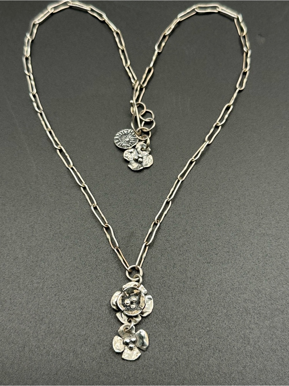Sherry Tinsman Sterling Silver Flower Necklace Handmade Artisan Dogwood Blossom